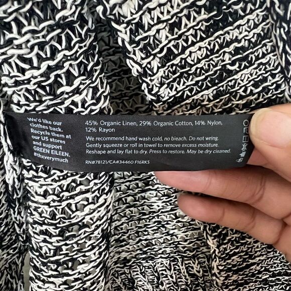 Eileen Fisher Black/White Short-Sleeve Melange Linen Grain Twist Cardigan - Picture 13 of 13